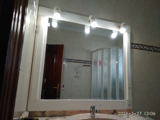 Mueble baño mármol + lavabo + espejo + bidé + WC