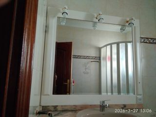 Mueble baño mármol + lavabo + espejo + bidé + WC