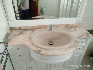 Mueble baño mármol + lavabo + espejo + bidé + WC