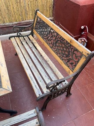 Conjunto jardín de forja: mesa, banco y 2 sillas