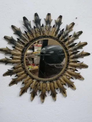 Espejo Sol Vintage Metal Dorado Negro
