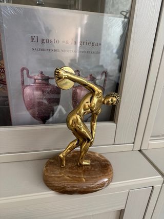 Figura Discóbolo Bronce Base Mármol