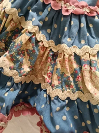 Traje Flamenca Azul y Rosa Hecho a Medida