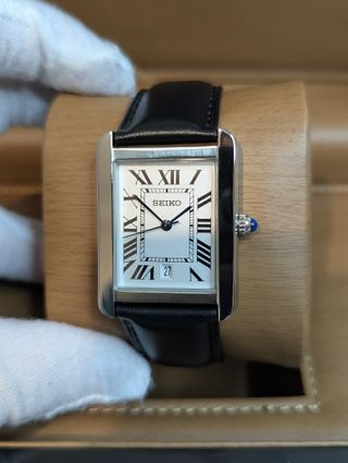 Reloj Seiko Mod Vintage Tank Negro, Blanco y Azul