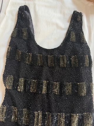 Vestido fiesta pedrería negro y dorado T42