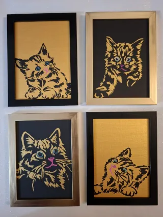 Set 4 Quadri Gatti Nero Oro