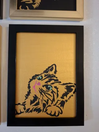 Set 4 Quadri Gatti Nero Oro