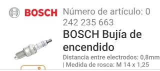 Bujía Bosch WR7DC para coche