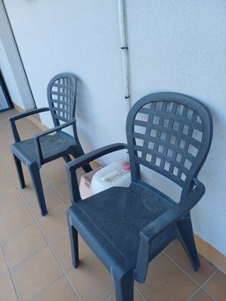 2 Sillas de Jardín Plástico Negro/Gris