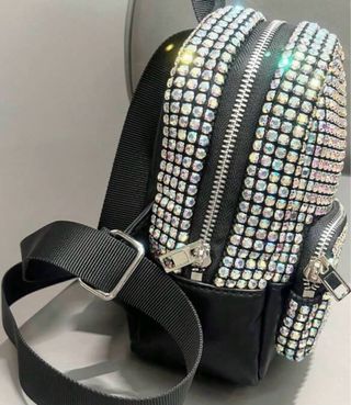 Mochila Elegante Strass Negra y Plateada
