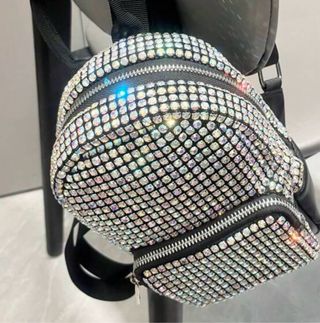 Mochila Elegante Strass Negra y Plateada