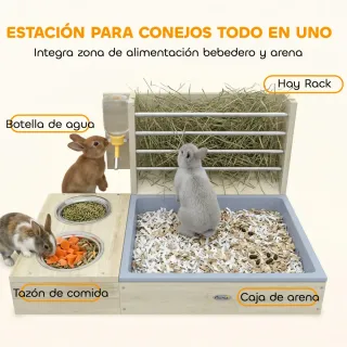 Comedero Heno Conejos con Bandeja y Bebedero