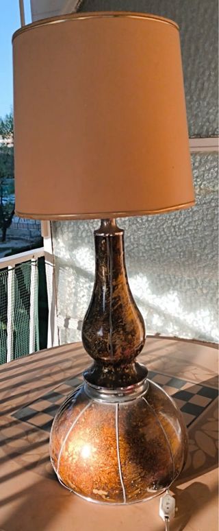 Lámpara de mesa retro cristal y metal