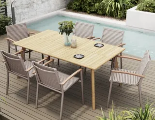 Set de 6 sillas de jardín aluminio y madera