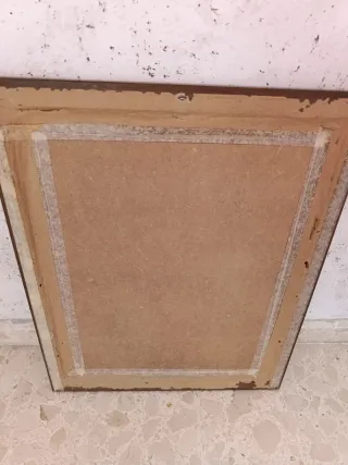 Cuadro sillas jardín mimbre y madera
