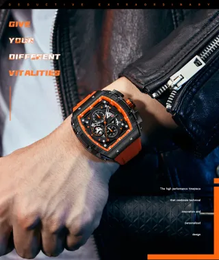 Reloj Mini Focus Hombre Negro Naranja