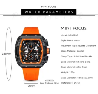 Reloj Mini Focus Hombre Negro Naranja