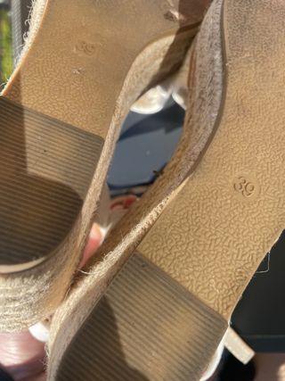 Sandalias de cuña de esparto Mysoft beige y blanco