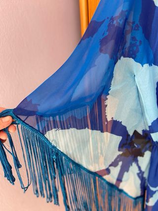 Kaftán forrado azul estampado