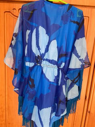 Kaftán forrado azul estampado