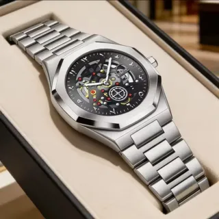 Reloj LIGE Hombre Esqueleto Plata Negro