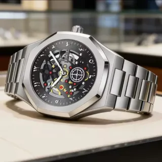 Reloj LIGE Hombre Esqueleto Plata Negro