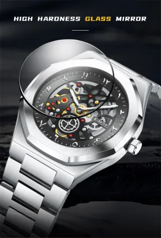 Reloj LIGE Hombre Esqueleto Plata Negro