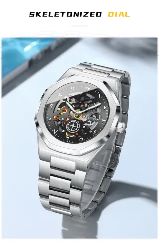 Reloj LIGE Hombre Esqueleto Plata Negro