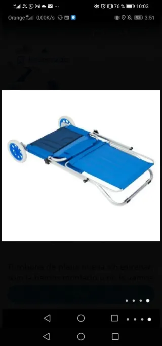 Hamaca articulada, plegable con ruedas para playa