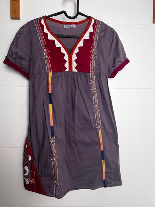 Vestido Evima Verano Gris y Rojo Talla M