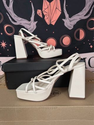 Sandalias Blancas Plataforma Tacón