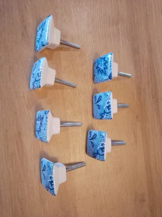 Tiradores porcelana azul,           7 uds.