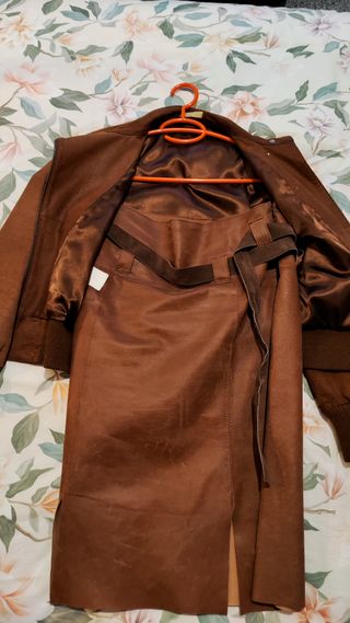 Conjunto Cazadora y Falda Piel Marrón