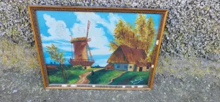 Cuadro de molino y casa rural