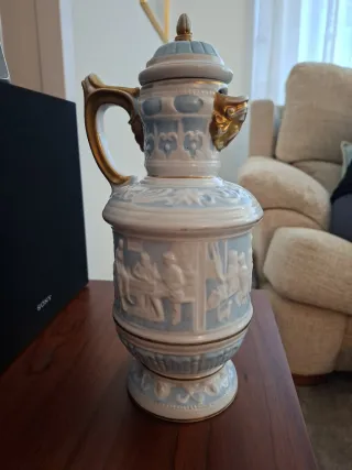 Jarrón porcelana chino azul y dorado