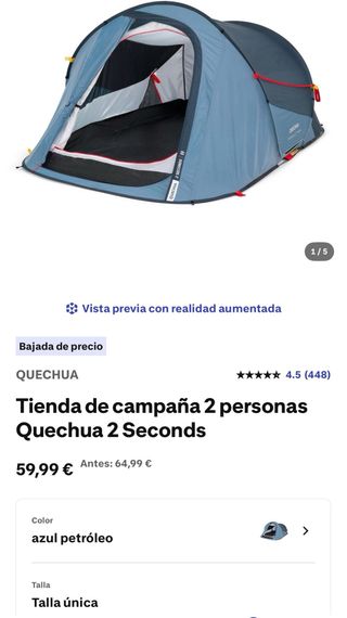 Tienda campaña 2 personas Quechua 2 Seconds