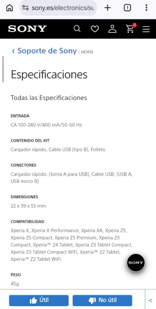 Cargador Sony Xperia Carga Rápida Moderno