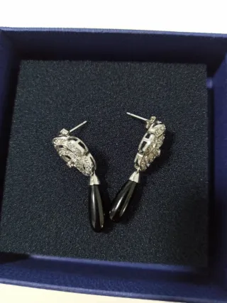 Pendientes Plata 925 con Gota Negra