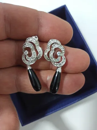 Pendientes Plata 925 con Gota Negra