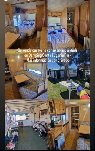 Caravana con avance en Camping Santa Eugènia