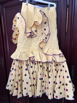 Traje Flamenca Gitana Beige Lunares