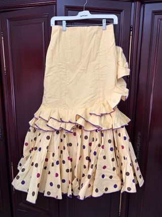 Traje Flamenca Gitana Beige Lunares