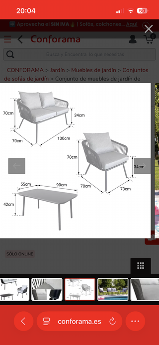 Sofá de jardín y mesa auxiliar