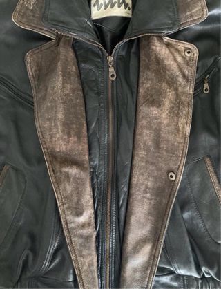 Cazadora Piel Vintage 80s Negra y Marrón