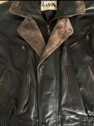 Cazadora Piel Vintage 80s Negra y Marrón