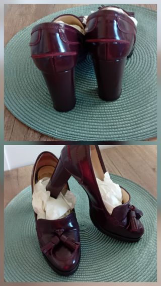 Mocasines tacón burdeos talla 37