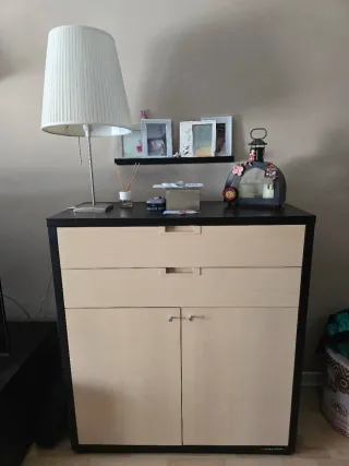 Mueble de salón wengué y beige