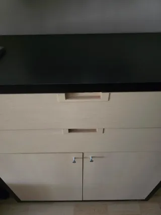 Mueble de salón wengué y beige