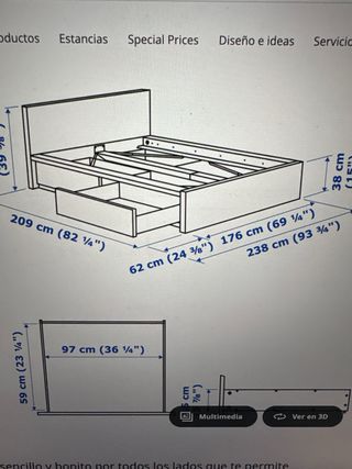 Estructura Cama Malm Blanca con Cajones