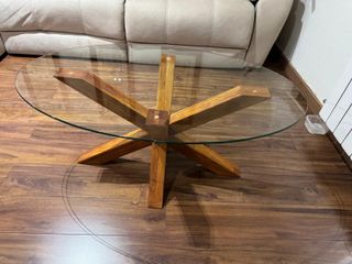 Mesa de centro cristal y madera